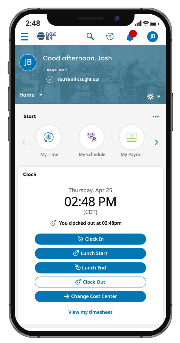 Cannabis Time and Labor Management Clock Out Device Screenshot